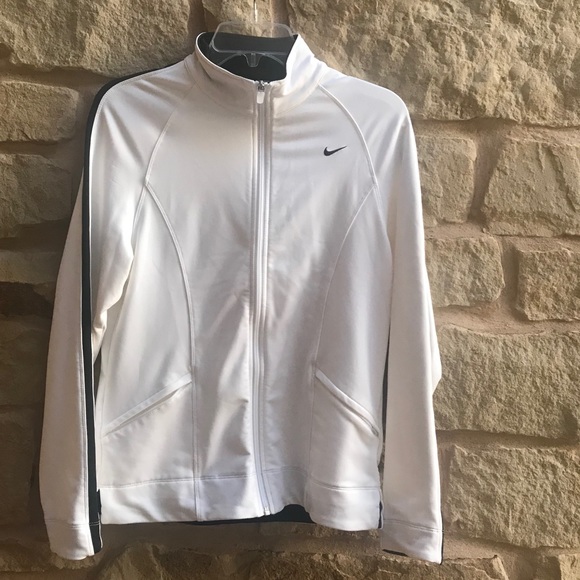 Nike Tops - Nike Fit Dry Track Jacket Med White Black Swoosh